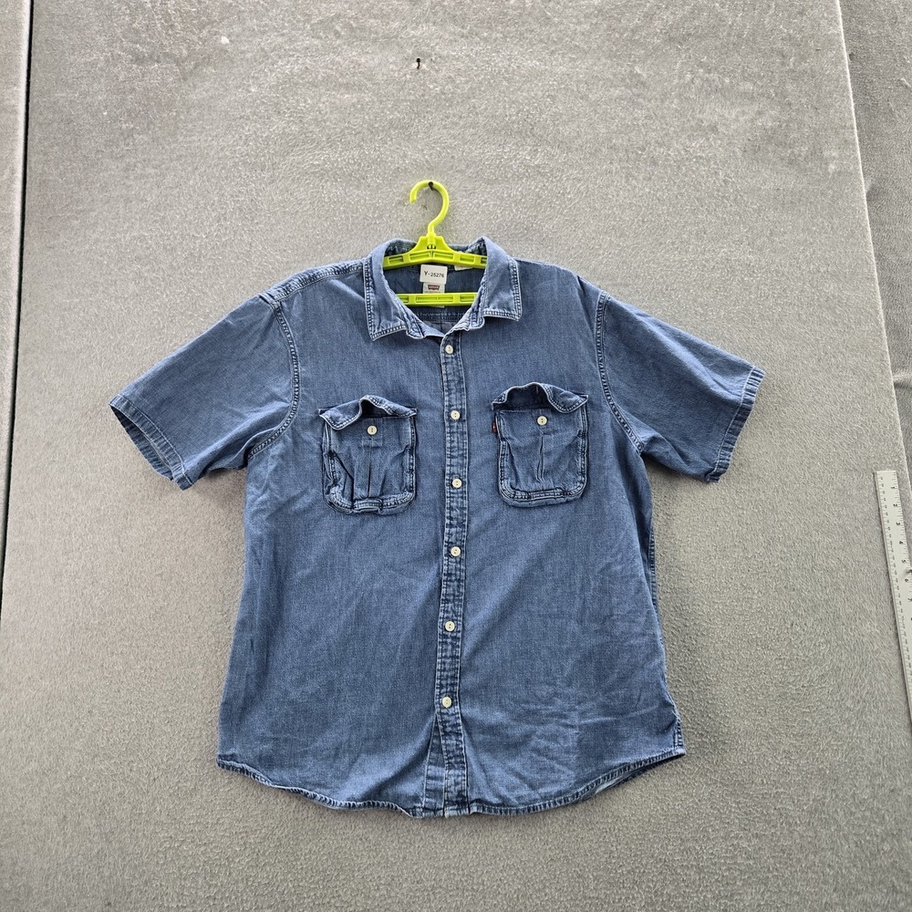 Levi's Men Button Up Shirt L Blue Denim Cotton Hemp Gorpcore Short Sleeve Work